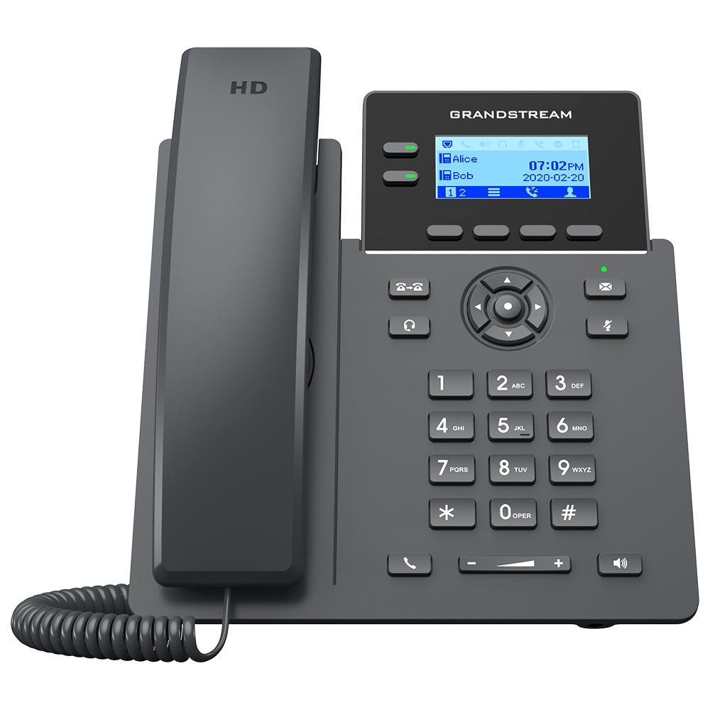 Grandstream Essential IP Phone, 2 SIP Accounts, 2 Lines, 2x GBE PoE, 132x48 (2.41") Backlit LCD, 5V/0.6A PSU