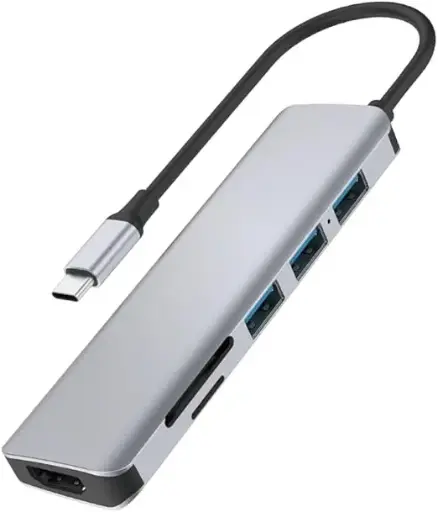 [USB-C TO HD USB3 PD SD TF 7 IN 1] 7 in 1 Ports Aluminum Alloy USB-C Hub 100W, Multi-function, High speed transmit, Adapter Portable, Mini Size, Portable & Modern design - Gray