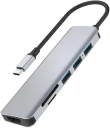 [USB-C TO HD USB3 PD SD TF 6 IN 1] 6 in 1 Ports Aluminum Alloy USB-C Hub 100W, Multi-function, High speed transmit, Adapter Portable, Mini Size, Portable & Modern design - Gray